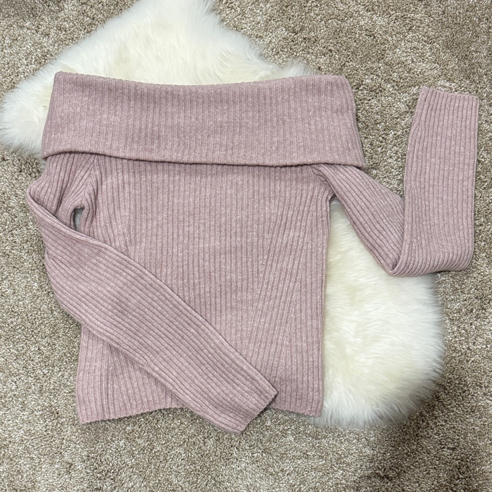 H&M Women’s Pink Mauve Off-Shoulder Ribbed Sweater Size S